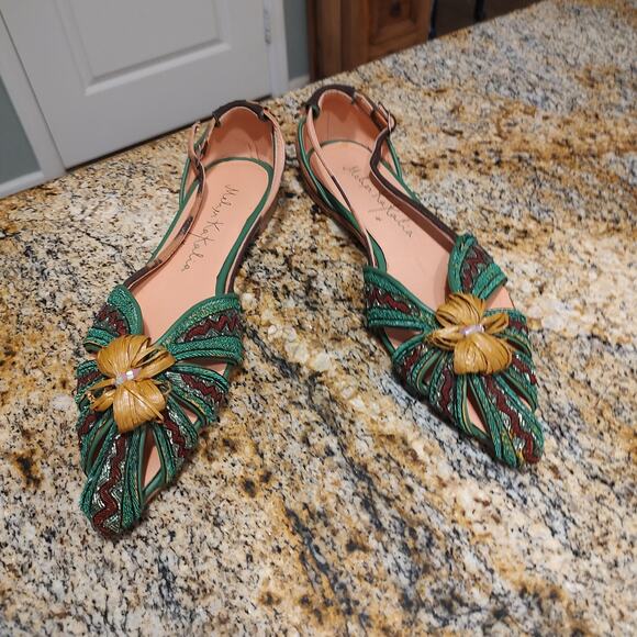 meher kakalia flats Green and Brown Slingback Flats Size 41 US 10 - Picture 1 of 16